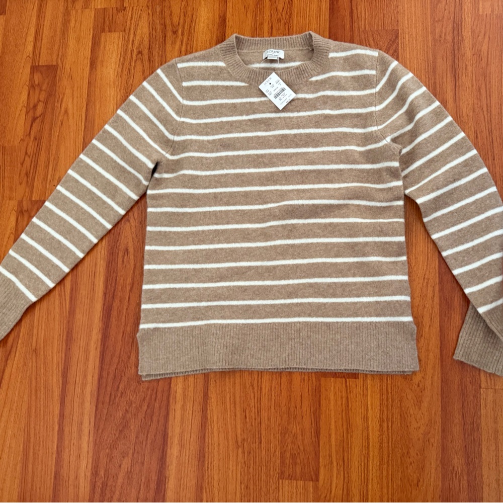 J.Crew Tan and White Striped Sweater